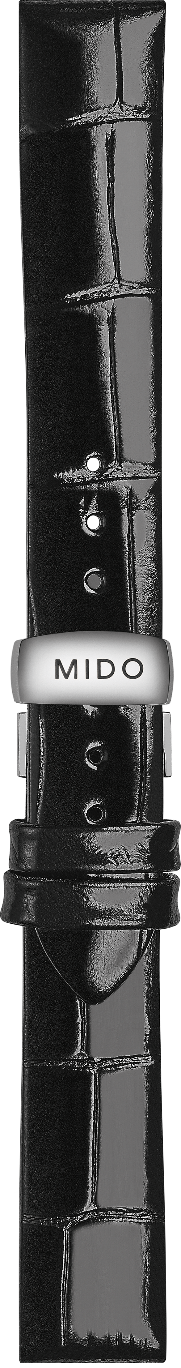 Mido Rainflower black cowhide leather strap